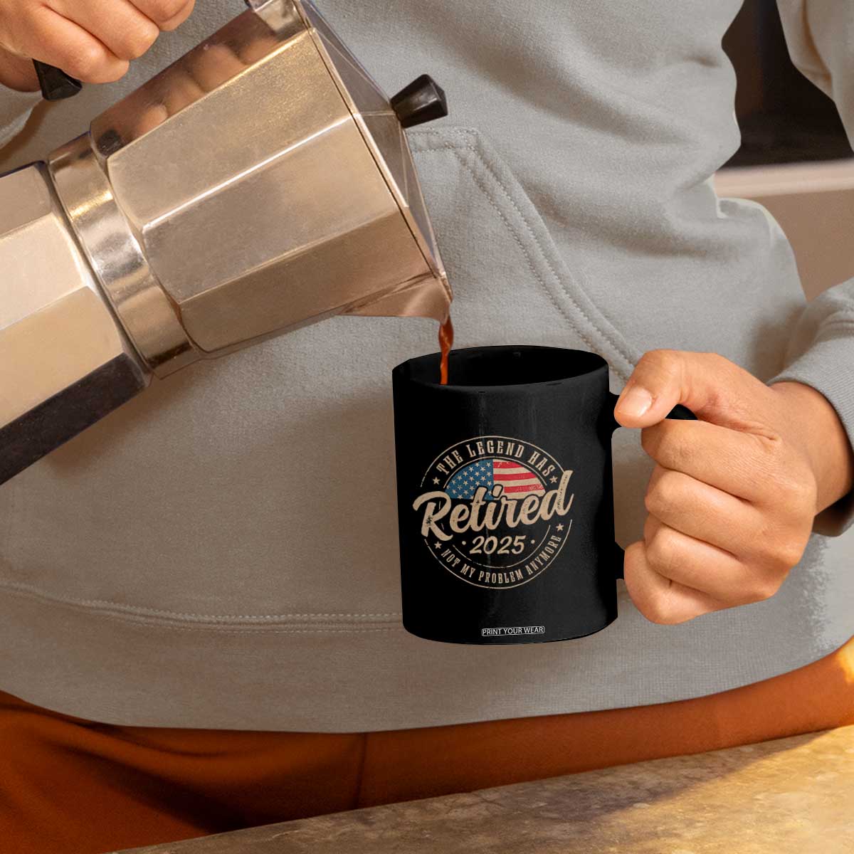 Funny Retirement Gifts Coffee Mug Legend Has Retired 2025 Not My Problem Anymore US Flag TS10 Print Your Wear