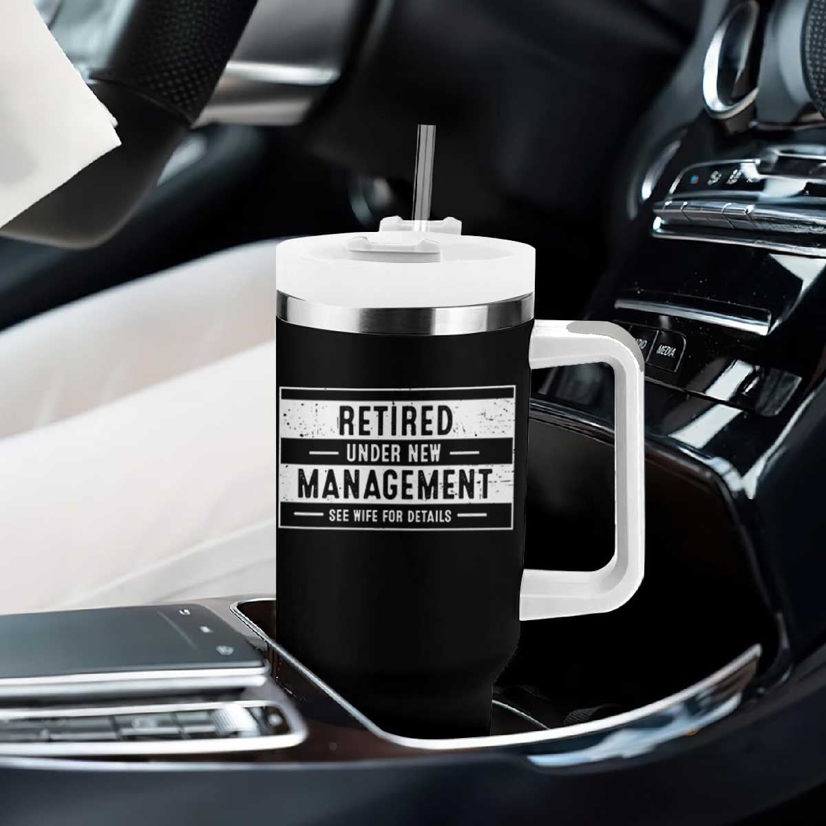 Funny Retirement Presents Tumbler With Handle Retired Under New Management See Wife for Details TS10 Print Your Wear