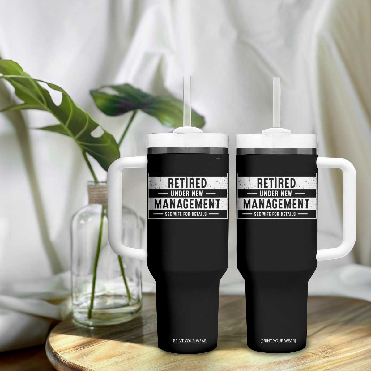 Funny Retirement Presents Tumbler With Handle Retired Under New Management See Wife for Details TS10 Print Your Wear