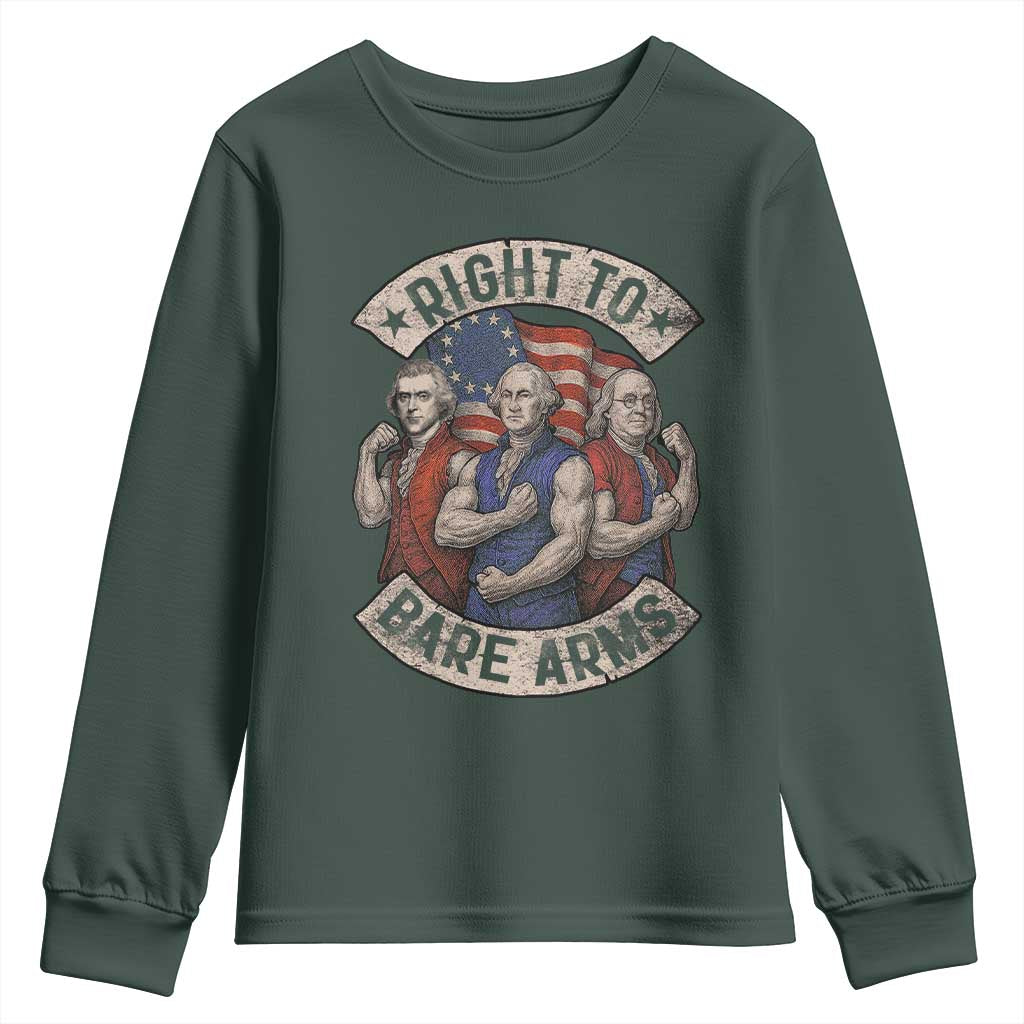 Funny Right to Bare Arms Founding Fathers Youth Sweatshirt 4th of July Patriotic Celebrations TS10 Dark Forest Green Print Your Wear