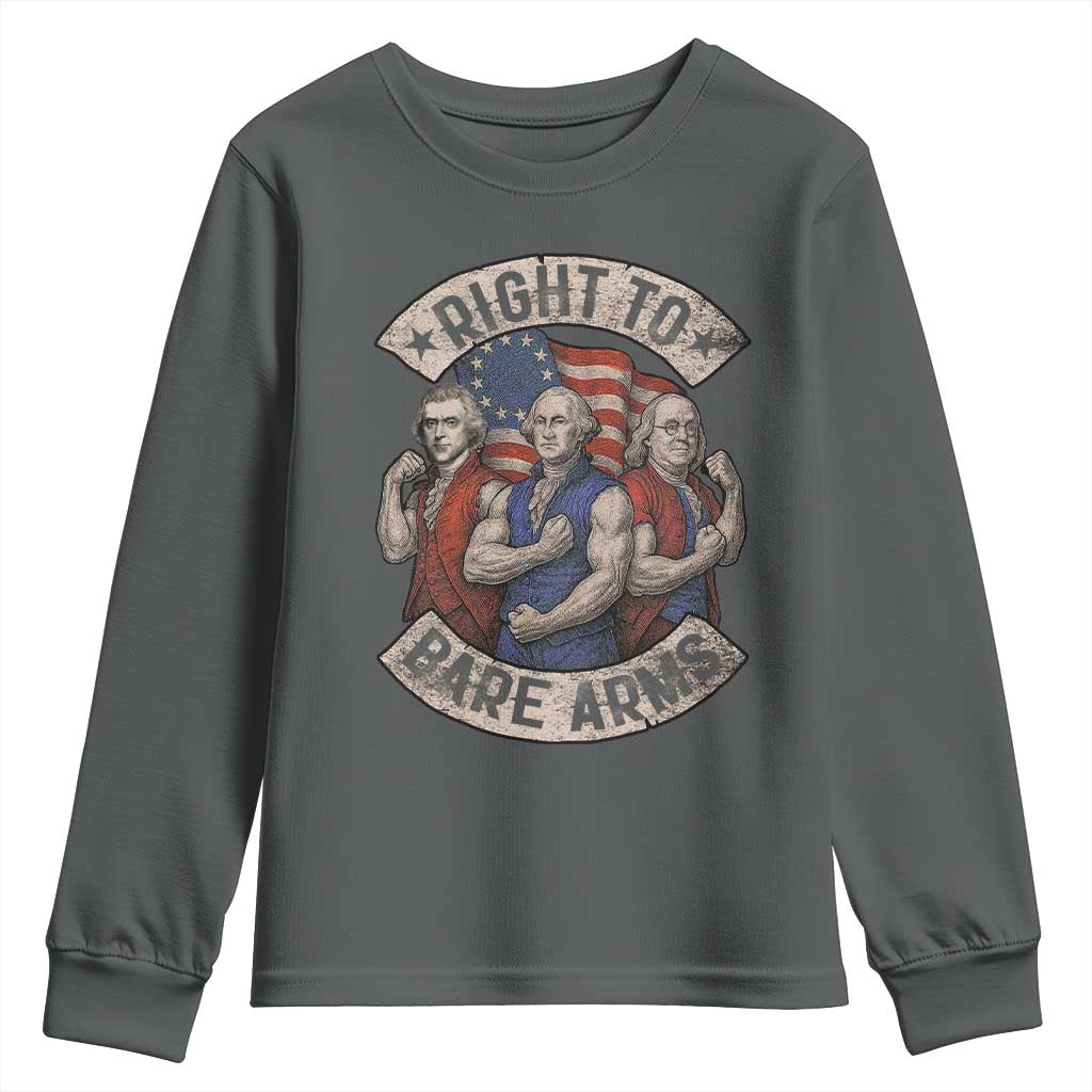Funny Right to Bare Arms Founding Fathers Youth Sweatshirt 4th of July Patriotic Celebrations TS10 Dark Heather Print Your Wear