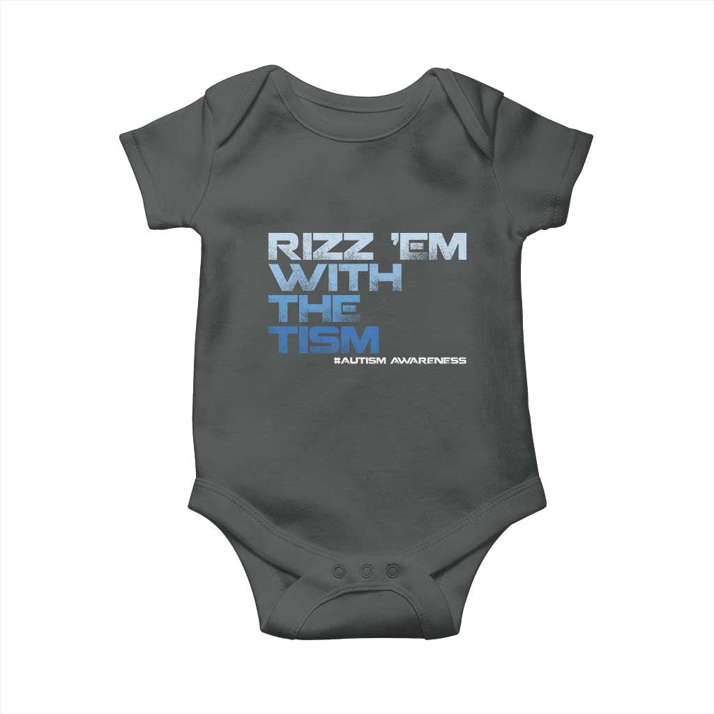Funny Rizz Em With The Tism Baby Onesie Meme Autistic Autism Awareness TS10 Dark Heather Print Your Wear