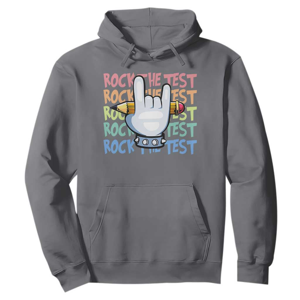 Funny Rock The Test Teacher Testing Day Hoodie Rock And Roll Hand Sign TS11 Charcoal Print Your Wear