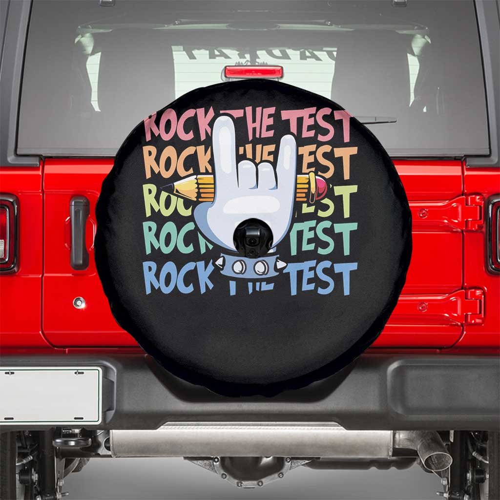 Funny Rock The Test Teacher Testing Day Spare Tire Cover Rock And Roll Hand Sign TS11 Black Print Your Wear