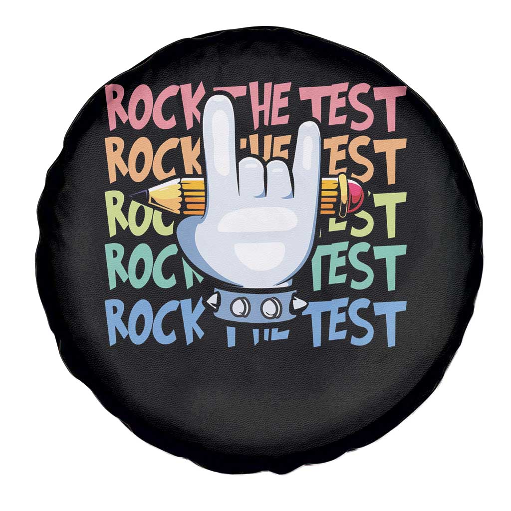 Funny Rock The Test Teacher Testing Day Spare Tire Cover Rock And Roll Hand Sign TS11 Print Your Wear