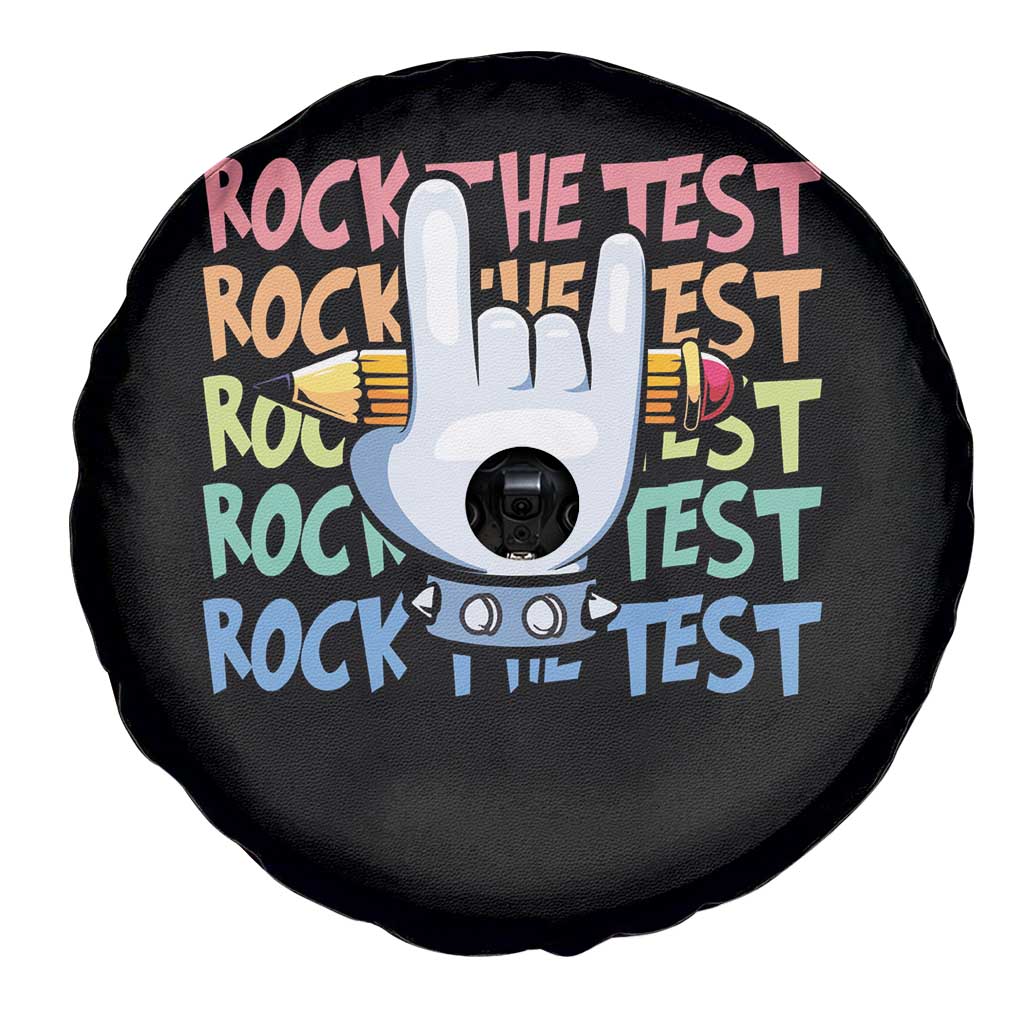 Funny Rock The Test Teacher Testing Day Spare Tire Cover Rock And Roll Hand Sign TS11 Print Your Wear