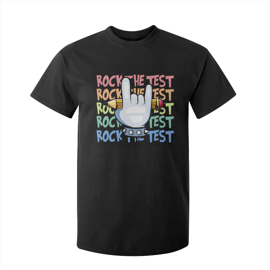Funny Rock The Test Teacher Testing Day T Shirt For Kid Rock And Roll Hand Sign TS11 Black Print Your Wear