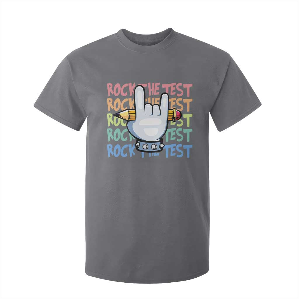 Funny Rock The Test Teacher Testing Day T Shirt For Kid Rock And Roll Hand Sign TS11 Charcoal Print Your Wear