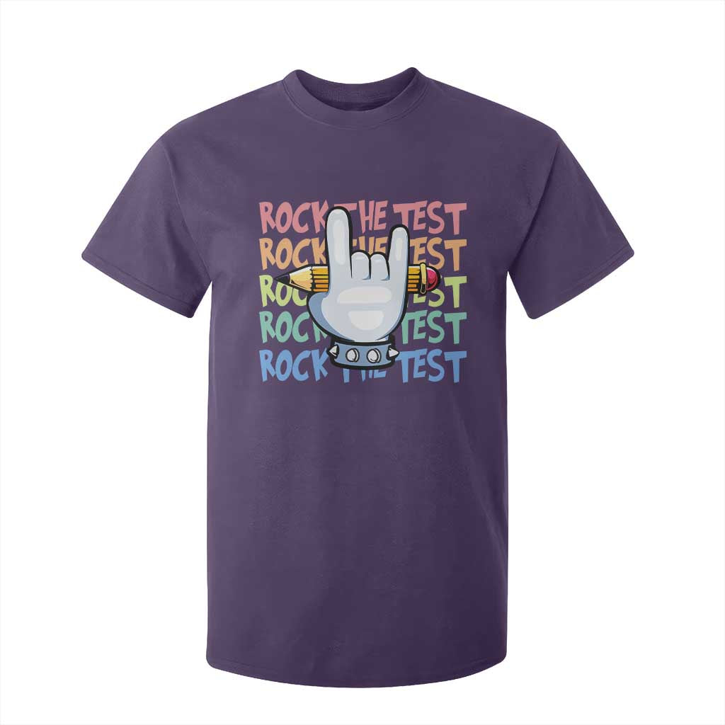 Funny Rock The Test Teacher Testing Day T Shirt For Kid Rock And Roll Hand Sign TS11 Purple Print Your Wear
