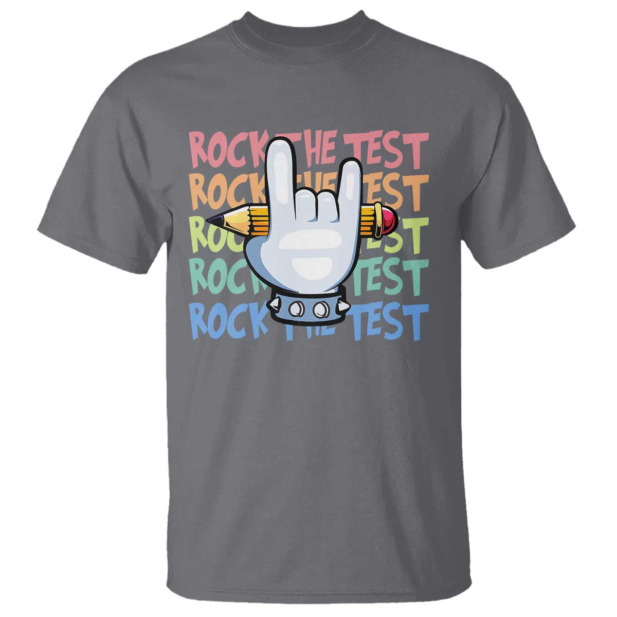 Funny Rock The Test Teacher Testing Day T Shirt Rock And Roll Hand Sign TS11 Charcoal Print Your Wear