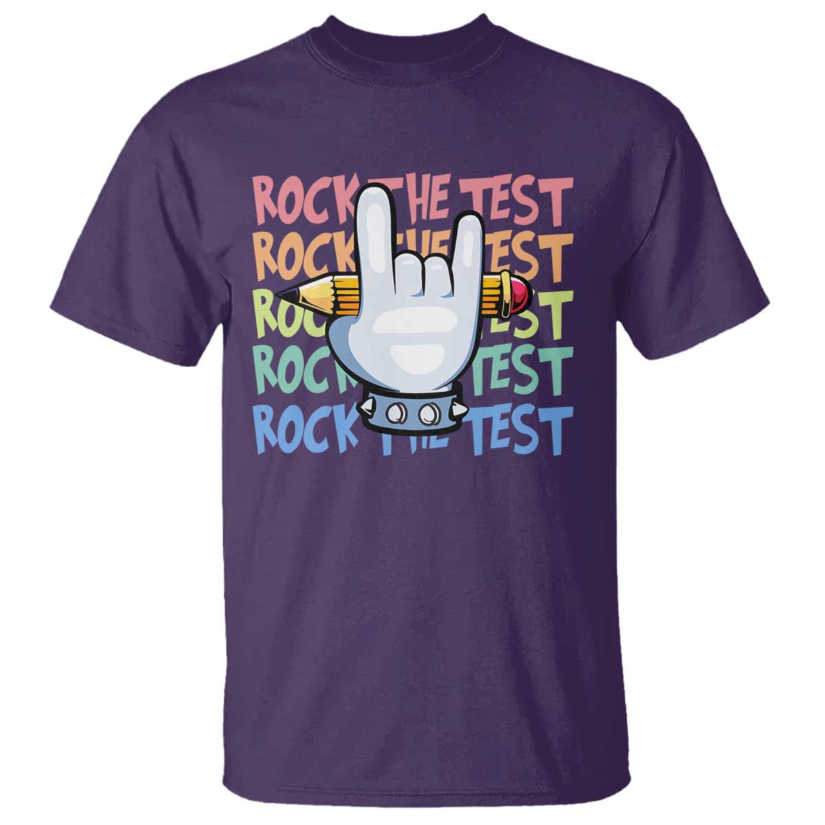 Funny Rock The Test Teacher Testing Day T Shirt Rock And Roll Hand Sign TS11 Purple Print Your Wear