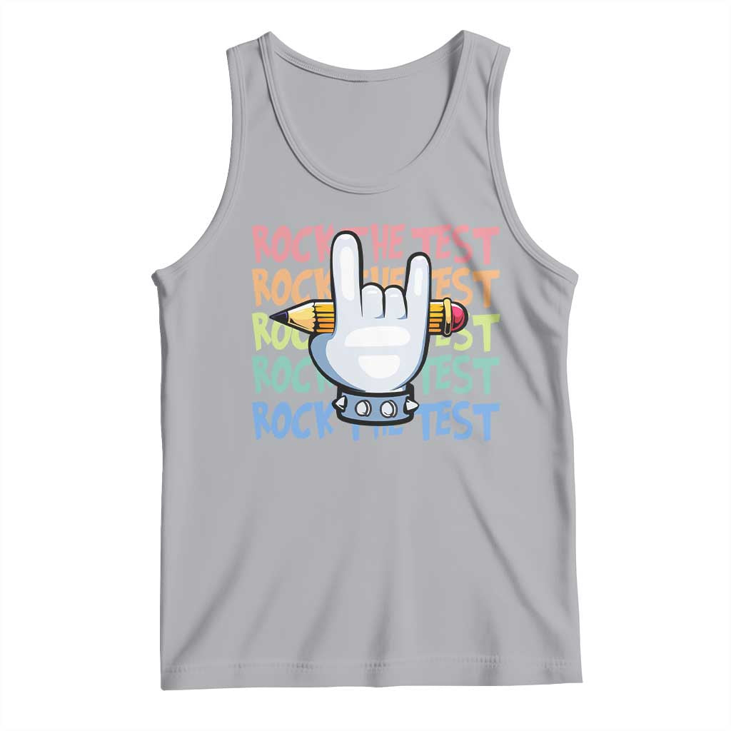 Funny Rock The Test Teacher Testing Day Tank Top Rock And Roll Hand Sign TS11 Athletic Heather Print Your Wear