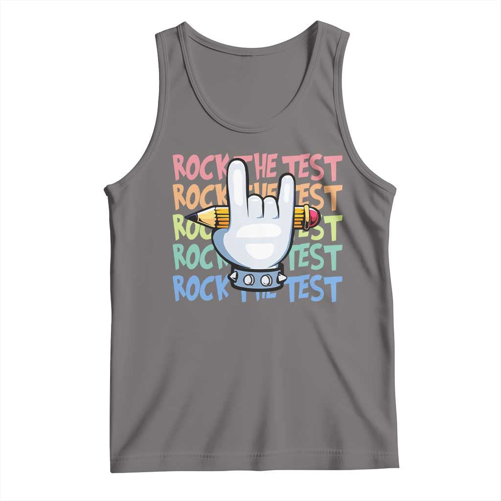 Funny Rock The Test Teacher Testing Day Tank Top Rock And Roll Hand Sign TS11 Deep Heather Print Your Wear
