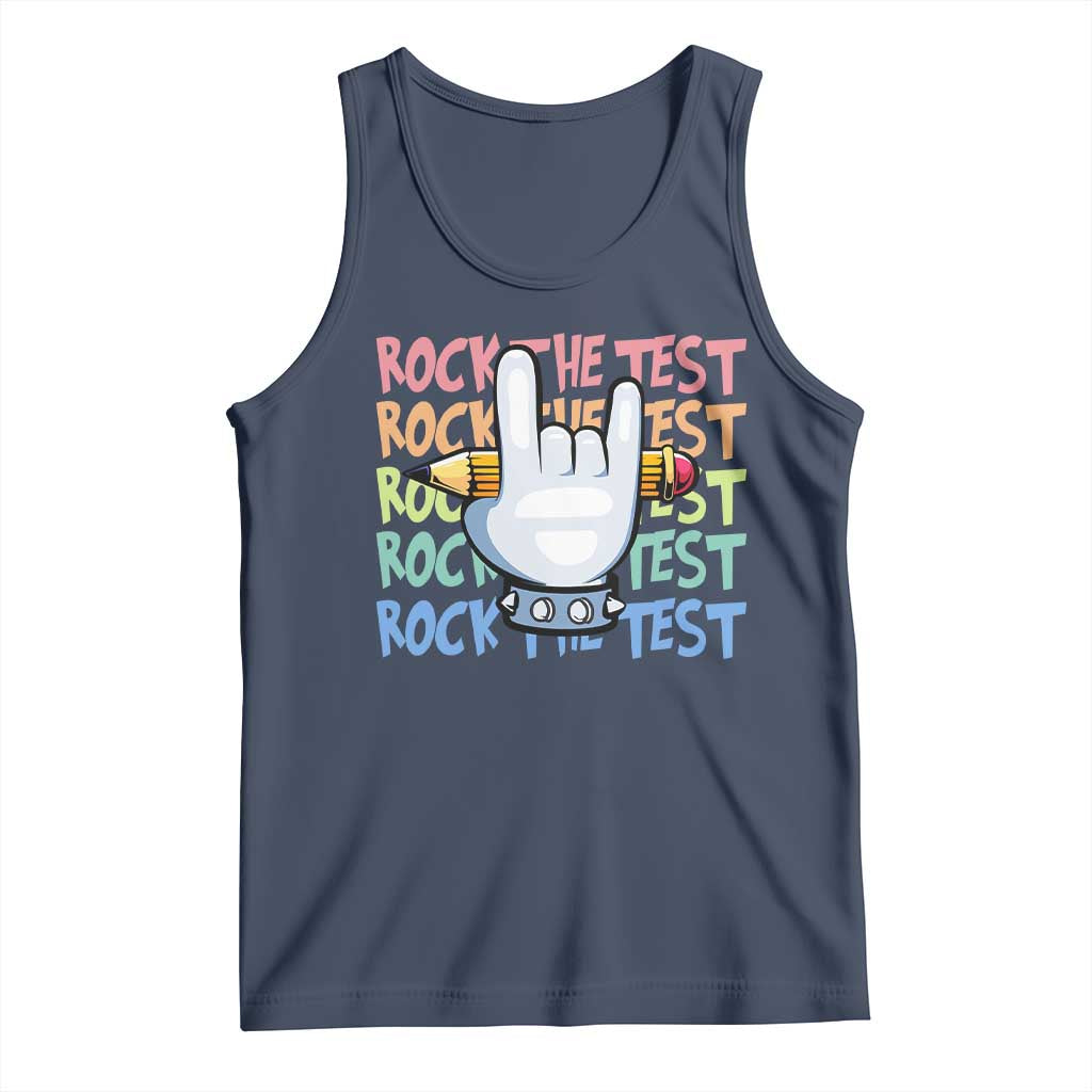 Funny Rock The Test Teacher Testing Day Tank Top Rock And Roll Hand Sign TS11 Navy Print Your Wear