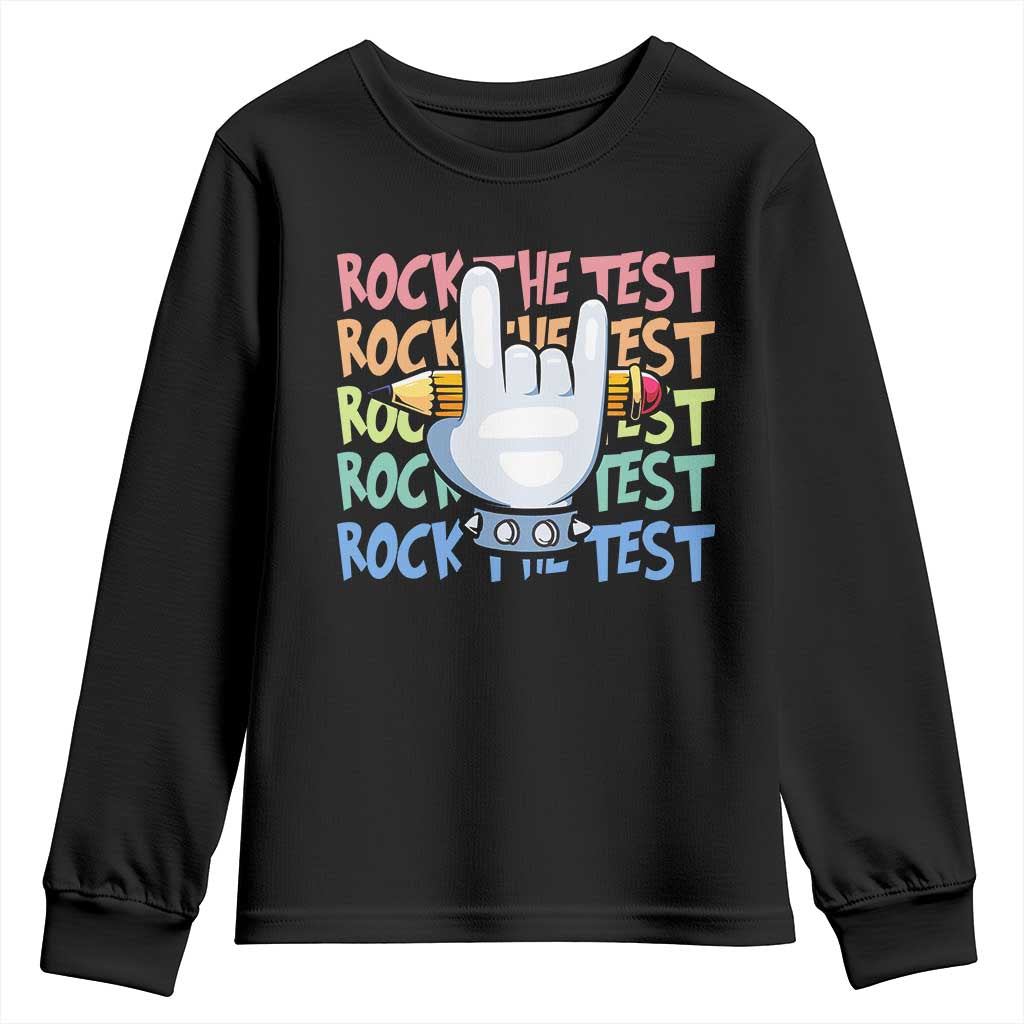 Funny Rock The Test Teacher Testing Day Youth Sweatshirt Rock And Roll Hand Sign TS11 Black Print Your Wear