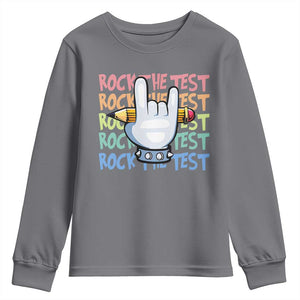 Funny Rock The Test Teacher Testing Day Youth Sweatshirt Rock And Roll Hand Sign TS11 Charcoal Print Your Wear