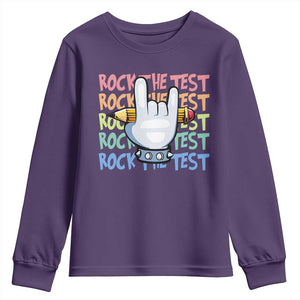 Funny Rock The Test Teacher Testing Day Youth Sweatshirt Rock And Roll Hand Sign TS11 Purple Print Your Wear
