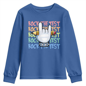 Funny Rock The Test Teacher Testing Day Youth Sweatshirt Rock And Roll Hand Sign TS11 Royal Blue Print Your Wear