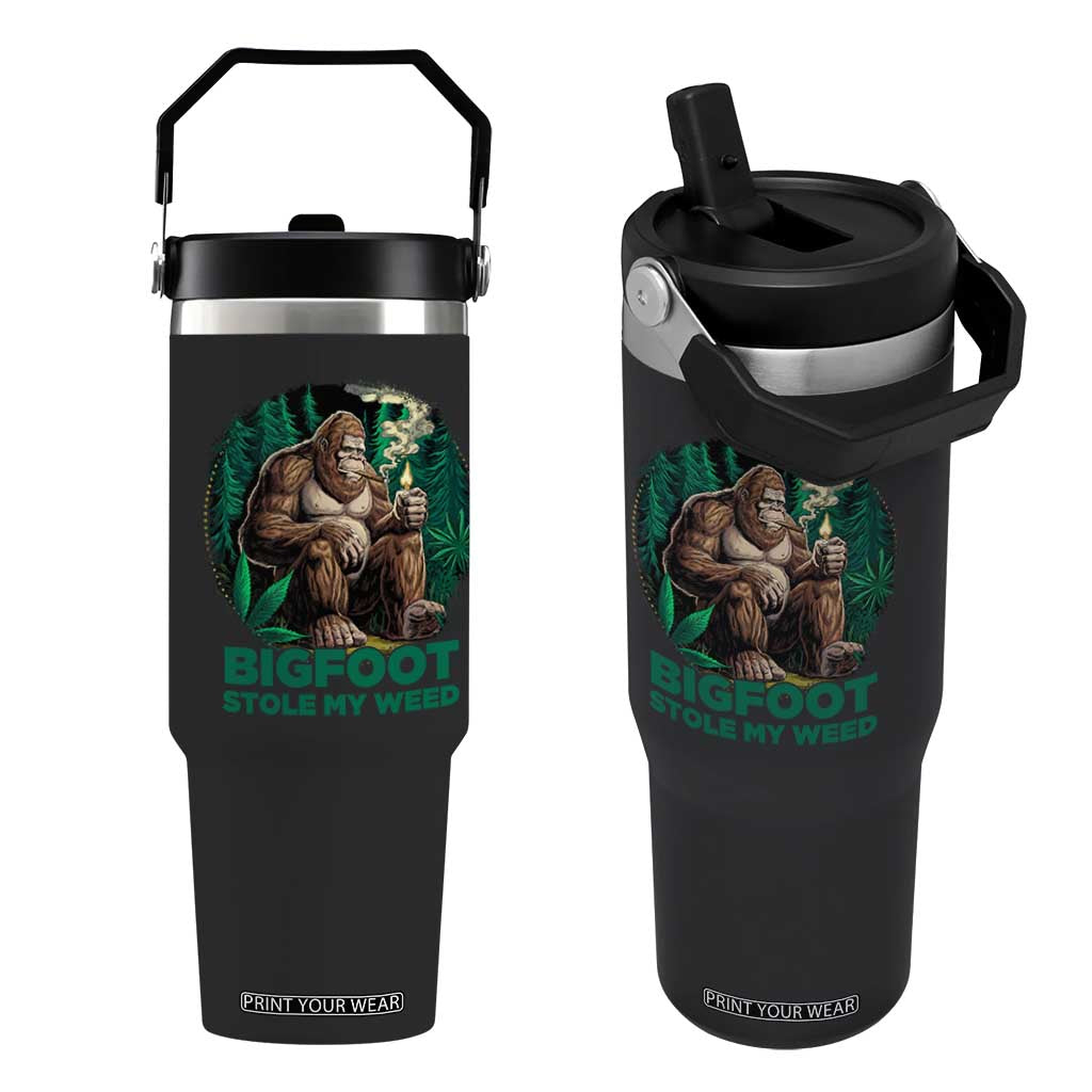 Funny Sasquatch Marijuana Flip Straw Tumbler Bigfoot Stole My Weed Vintage 420 TS02 One Size: 30 oz Black Print Your Wear