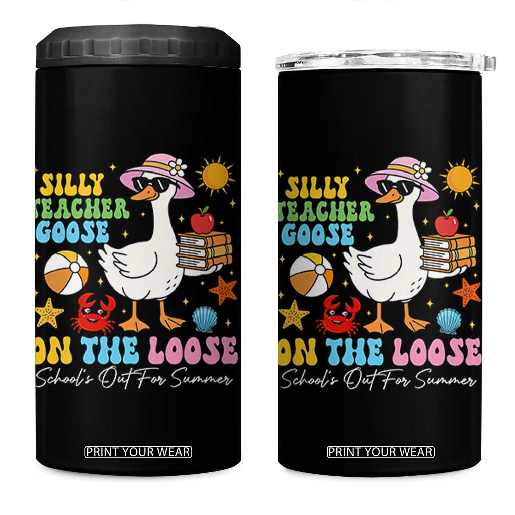 Funny School's Out For Summer Teacher 4 in 1 Can Cooler Tumbler Silly Teacher Goose On The Loose Summer Break TS11 One Size: 16 oz Black Print Your Wear