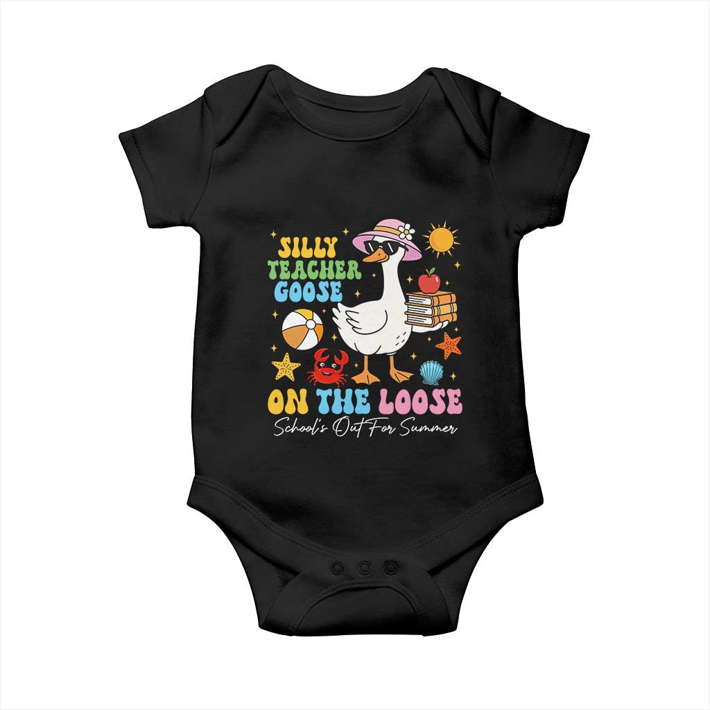 Funny School's Out For Summer Teacher Baby Onesie Silly Teacher Goose On The Loose Summer Break TS11 Black Print Your Wear