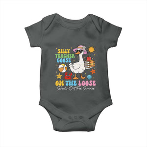 Funny School's Out For Summer Teacher Baby Onesie Silly Teacher Goose On The Loose Summer Break TS11 Dark Heather Print Your Wear