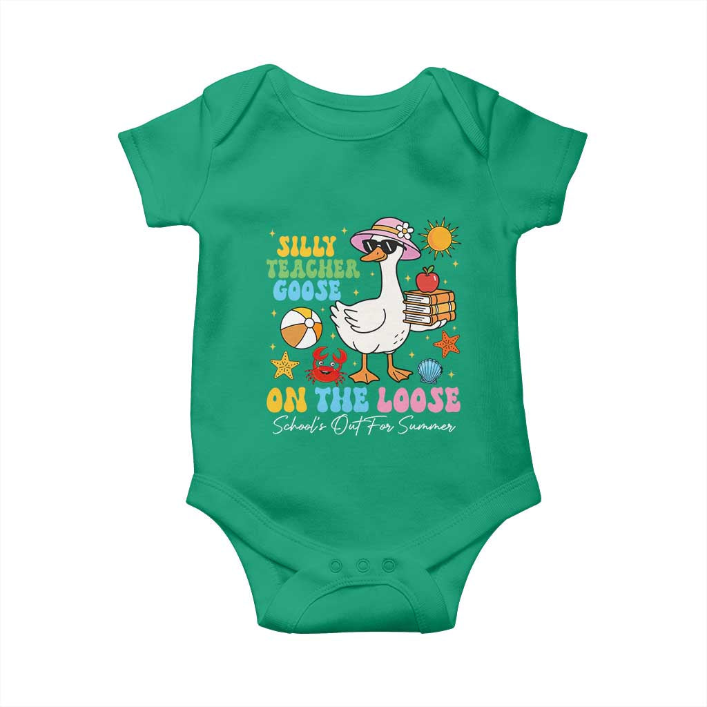 Funny School's Out For Summer Teacher Baby Onesie Silly Teacher Goose On The Loose Summer Break TS11 Irish Green Print Your Wear