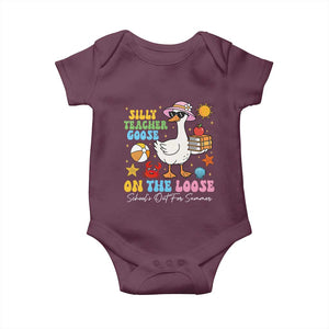 Funny School's Out For Summer Teacher Baby Onesie Silly Teacher Goose On The Loose Summer Break TS11 Maroon Print Your Wear