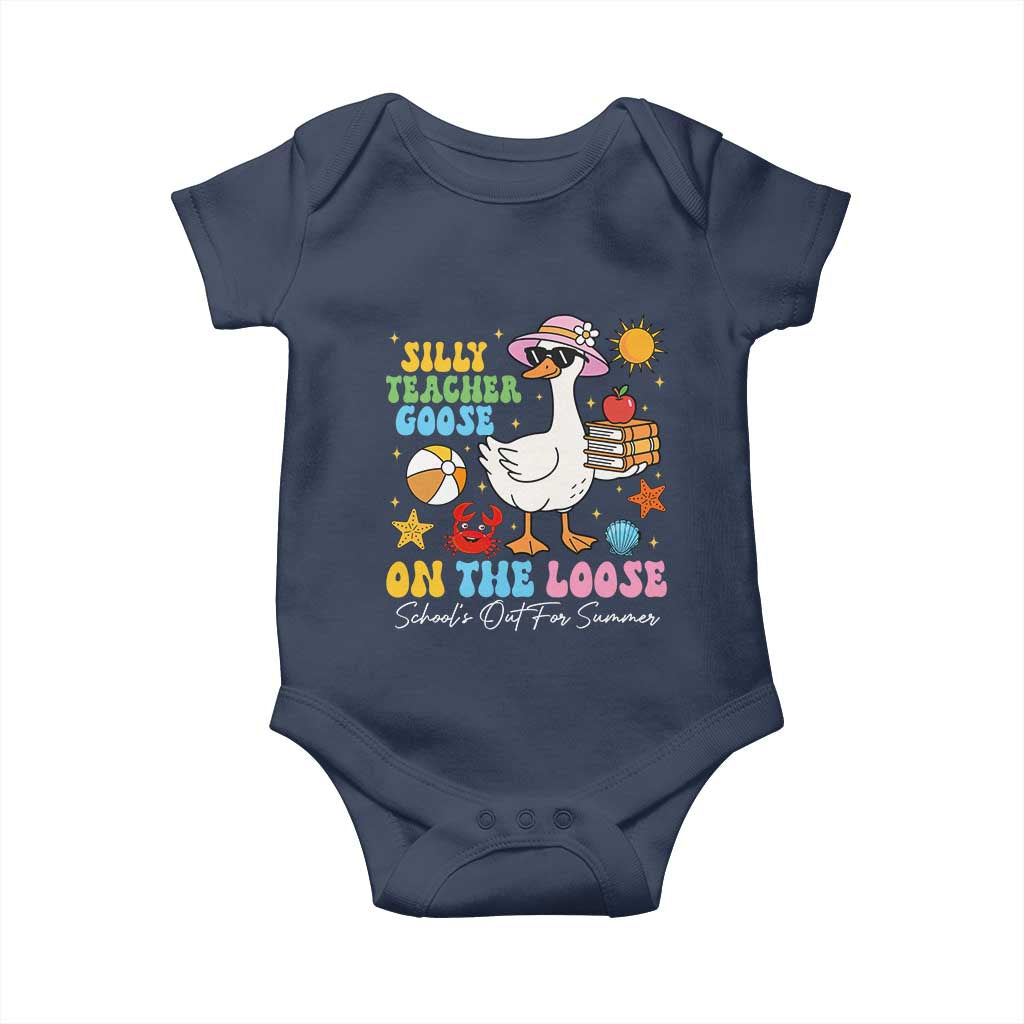 Funny School's Out For Summer Teacher Baby Onesie Silly Teacher Goose On The Loose Summer Break TS11 Navy Print Your Wear