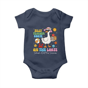 Funny School's Out For Summer Teacher Baby Onesie Silly Teacher Goose On The Loose Summer Break TS11 Navy Print Your Wear