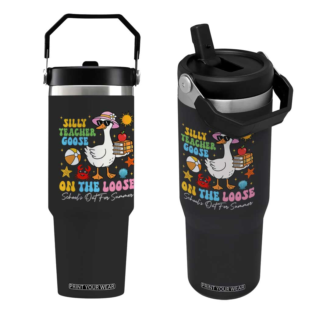 Funny School's Out For Summer Teacher Flip Straw Tumbler Silly Teacher Goose On The Loose Summer Break TS11 One Size: 30 oz Black Print Your Wear