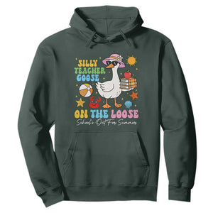 Funny School's Out For Summer Teacher Hoodie Silly Teacher Goose On The Loose Summer Break TS11 Dark Forest Green Print Your Wear
