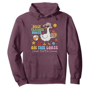 Funny School's Out For Summer Teacher Hoodie Silly Teacher Goose On The Loose Summer Break TS11 Maroon Print Your Wear
