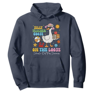 Funny School's Out For Summer Teacher Hoodie Silly Teacher Goose On The Loose Summer Break TS11 Navy Print Your Wear