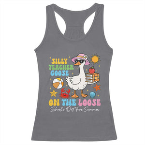 Funny School's Out For Summer Teacher Racerback Tank Top Silly Teacher Goose On The Loose Summer Break TS11 Charcoal Print Your Wear