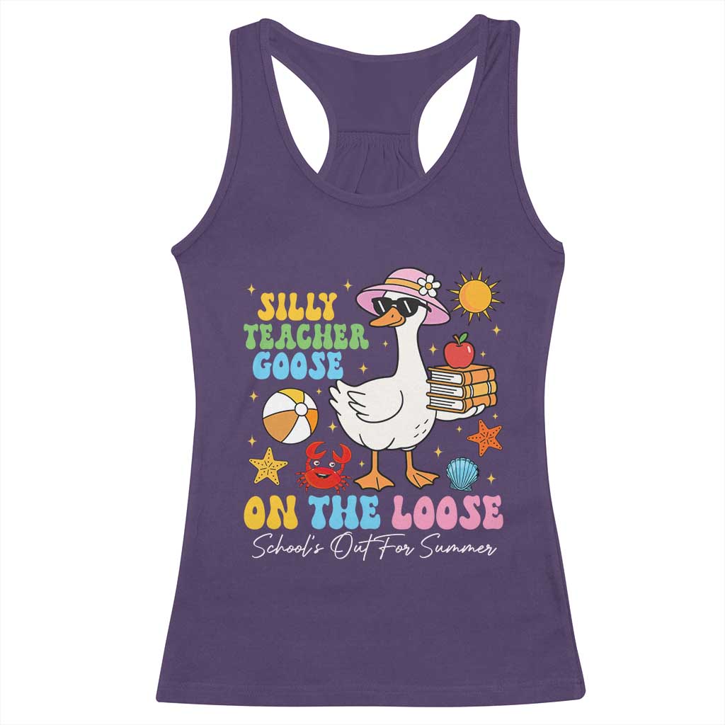 Funny School's Out For Summer Teacher Racerback Tank Top Silly Teacher Goose On The Loose Summer Break TS11 Purple Print Your Wear