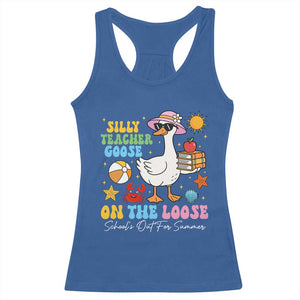 Funny School's Out For Summer Teacher Racerback Tank Top Silly Teacher Goose On The Loose Summer Break TS11 Royal Blue Print Your Wear