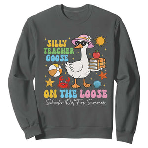 Funny School's Out For Summer Teacher Sweatshirt Silly Teacher Goose On The Loose Summer Break TS11 Dark Heather Print Your Wear