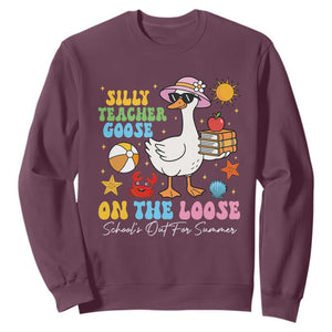 Funny School's Out For Summer Teacher Sweatshirt Silly Teacher Goose On The Loose Summer Break TS11 Maroon Print Your Wear