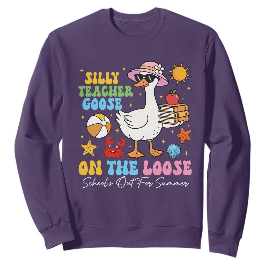 Funny School's Out For Summer Teacher Sweatshirt Silly Teacher Goose On The Loose Summer Break TS11 Purple Print Your Wear