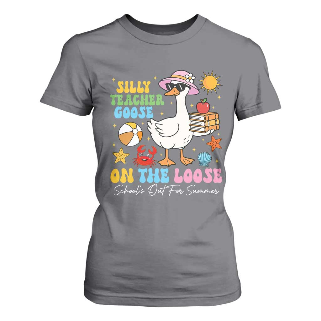 Funny School's Out For Summer Teacher T Shirt For Women Silly Teacher Goose On The Loose Summer Break TS11 Charcoal Print Your Wear