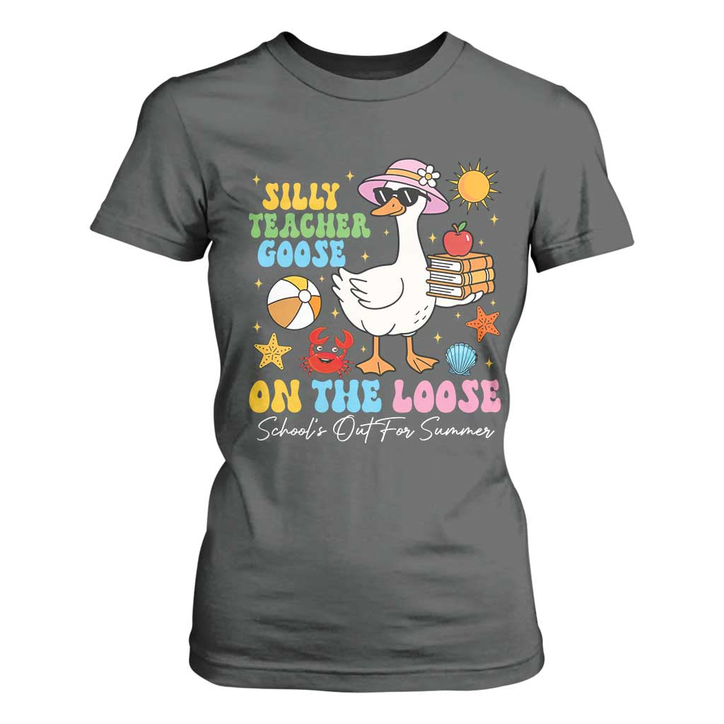 Funny School's Out For Summer Teacher T Shirt For Women Silly Teacher Goose On The Loose Summer Break TS11 Dark Heather Print Your Wear