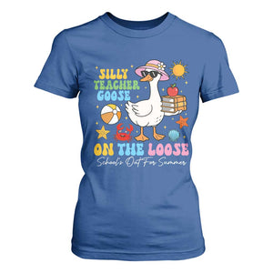 Funny School's Out For Summer Teacher T Shirt For Women Silly Teacher Goose On The Loose Summer Break TS11 Royal Blue Print Your Wear