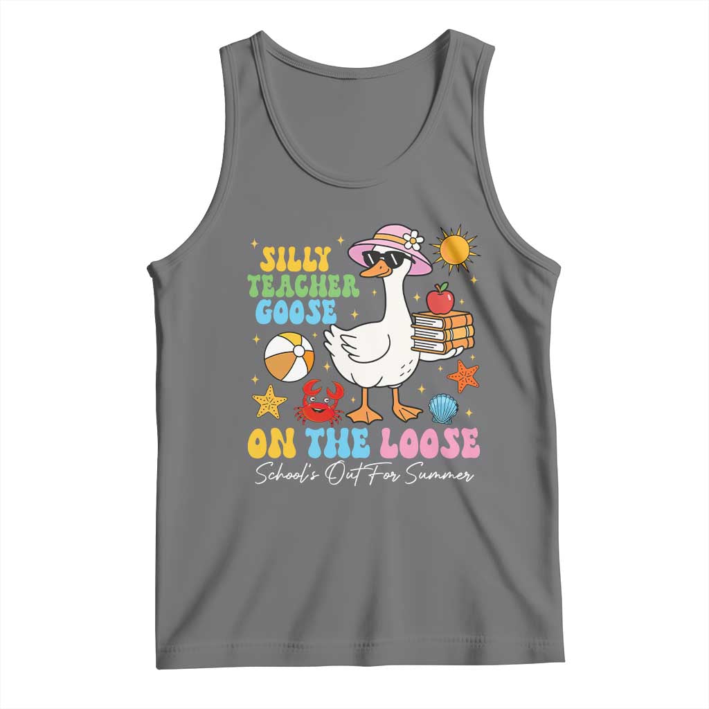 Funny School's Out For Summer Teacher Tank Top Silly Teacher Goose On The Loose Summer Break TS11 Black Heather Print Your Wear