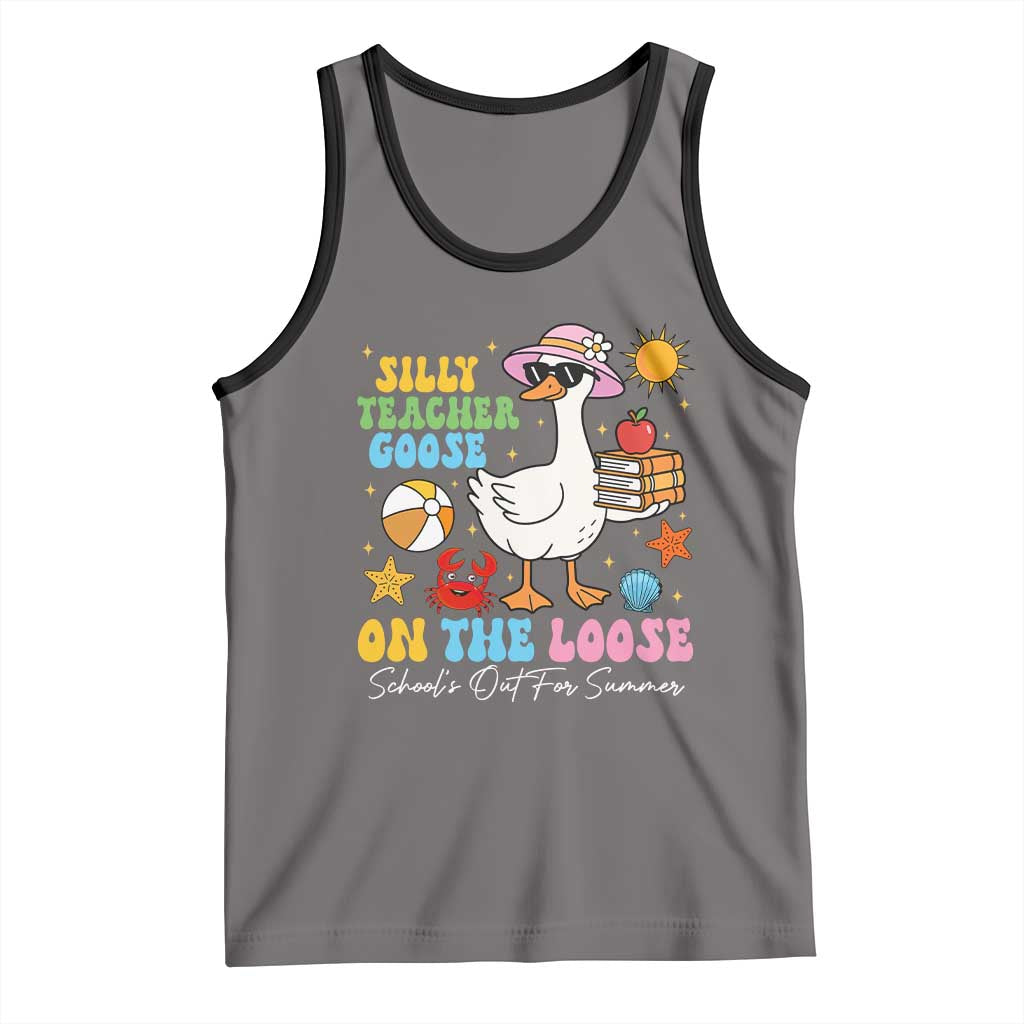 Funny School's Out For Summer Teacher Tank Top Silly Teacher Goose On The Loose Summer Break TS11 Deep Heather Black Print Your Wear