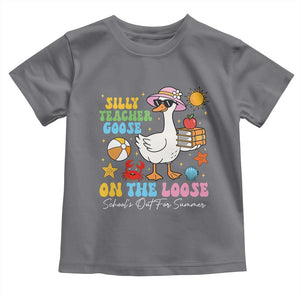 Funny School's Out For Summer Teacher Toddler T Shirt Silly Teacher Goose On The Loose Summer Break TS11 Charcoal Print Your Wear