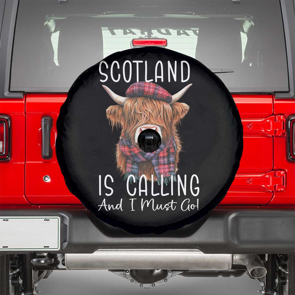 Funny Scotland Is Calling And I Must Go Spare Tire Cover Highland Cow TS11 Black Print Your Wear
