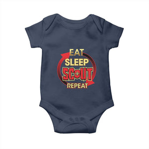 Funny Scout Baby Onesie Eat Sleep Scout Repeat Scouting Lovers Camping Hiking Outdoors TS02 Navy Print Your Wear