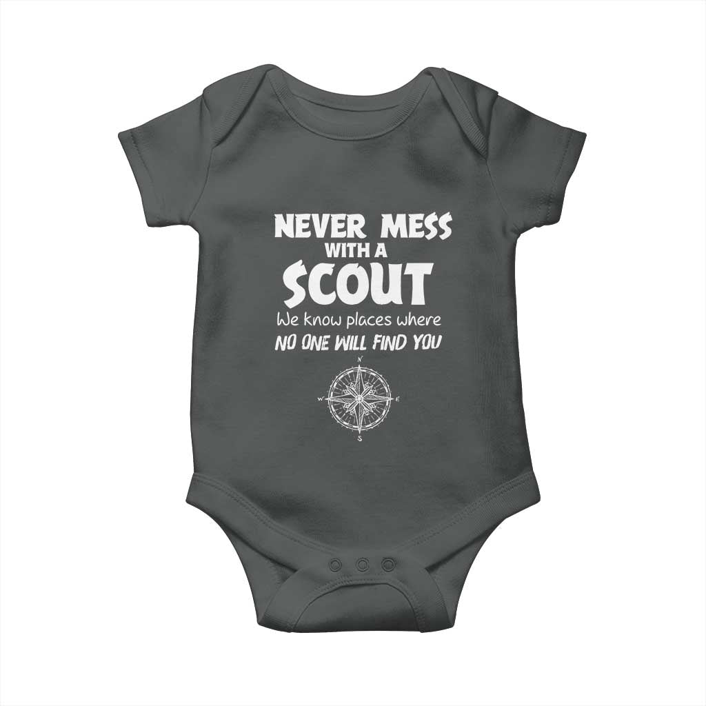 Funny Scout Baby Onesie Never Mess With A Scout Compass TS02 Dark Heather Print Your Wear