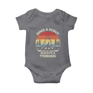 Funny Scout Baby Onesie Once A Scout Always A Pyromaniac Adventure Retro TS02 Charcoal Print Your Wear